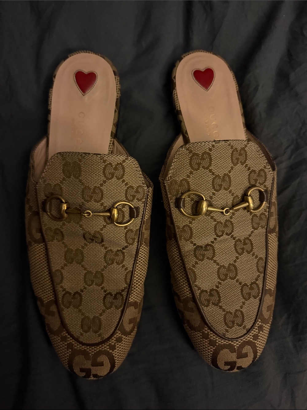 Gucci Beige Brown GG Canvas Horsebit Mules